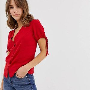 New Look Button-Front Tie-Sleeve Blouse- small/4